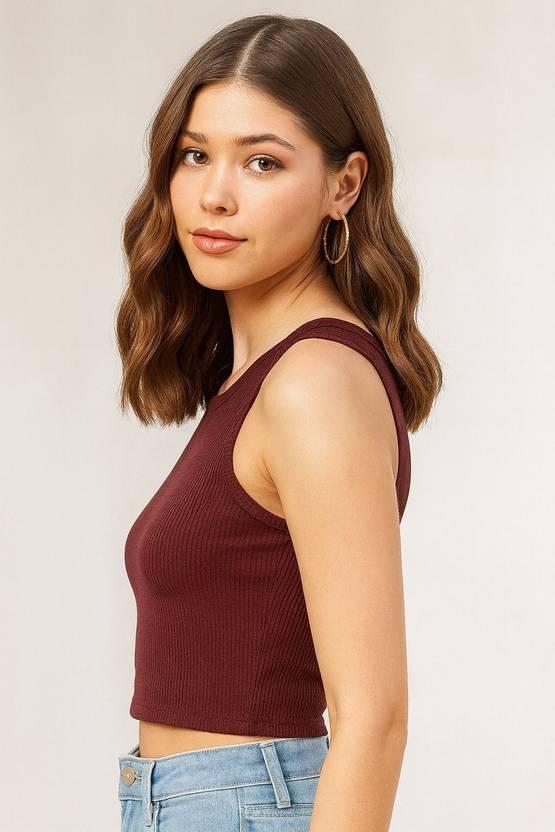 SLENOR Casual Solid Women Brown Top