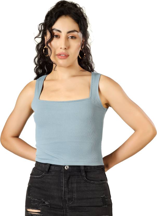 BlueFicus Casual Sleeveless Solid Women Grey Top