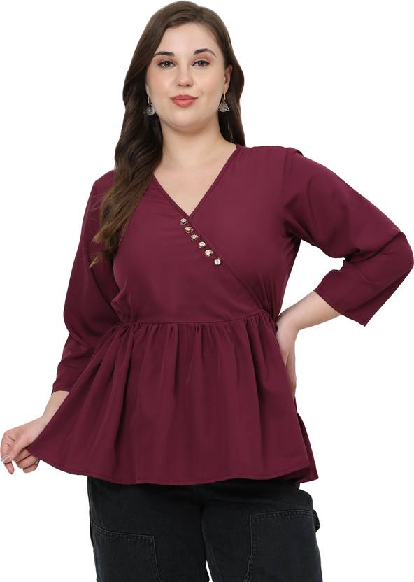 Kalakaari Casual Regular Sleeves Solid Women Maroon Top