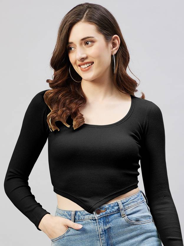 BLINKIN Casual Regular Sleeves Solid Women Black Top