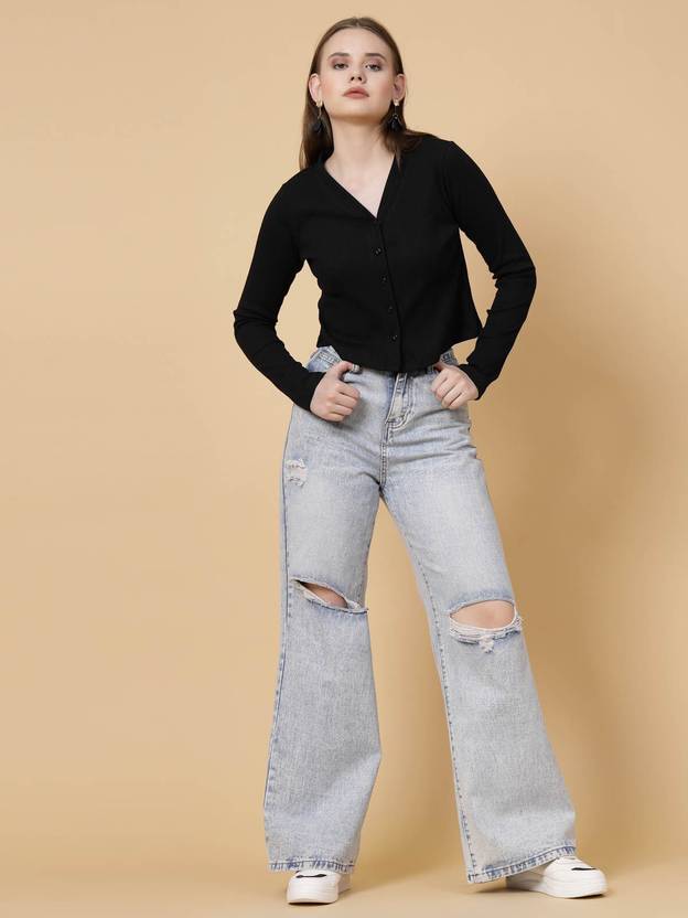 RIGO Casual Regular Sleeves Self Design Women Black Top