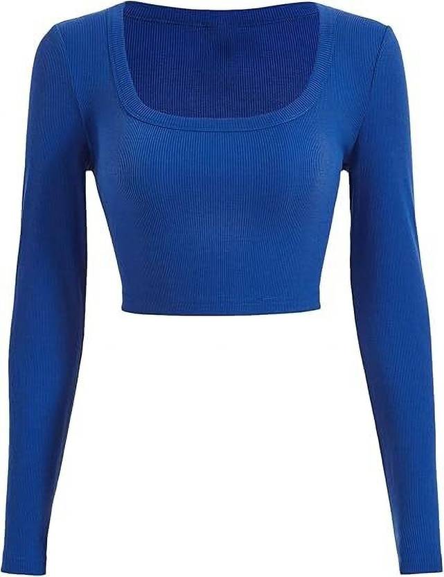 zaroon production Casual Regular Sleeves Self Design Women Light Blue Top