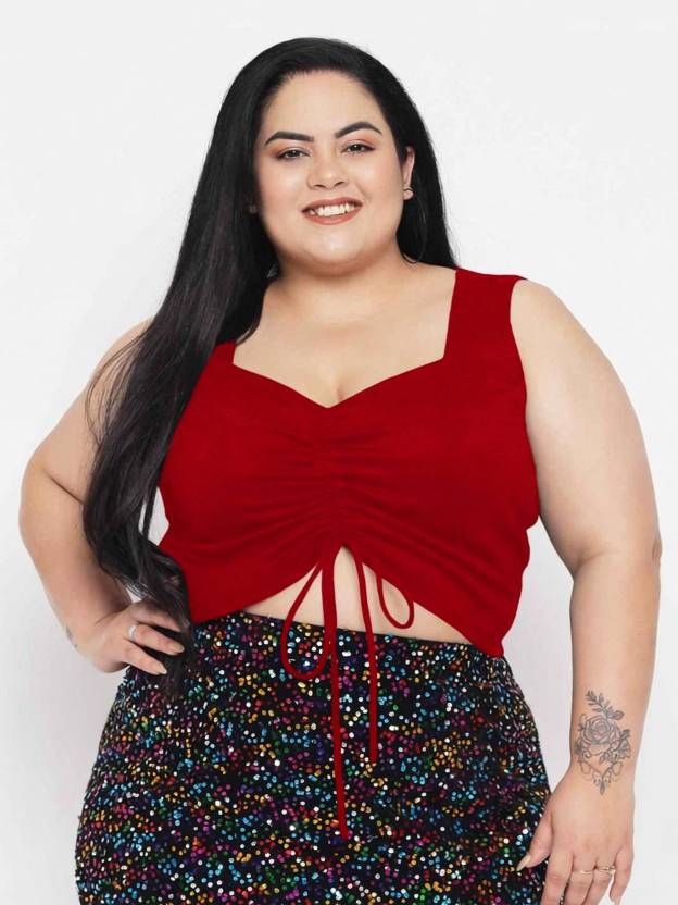 Curvy CLOSET Casual Sleeveless Solid Women Red Top
