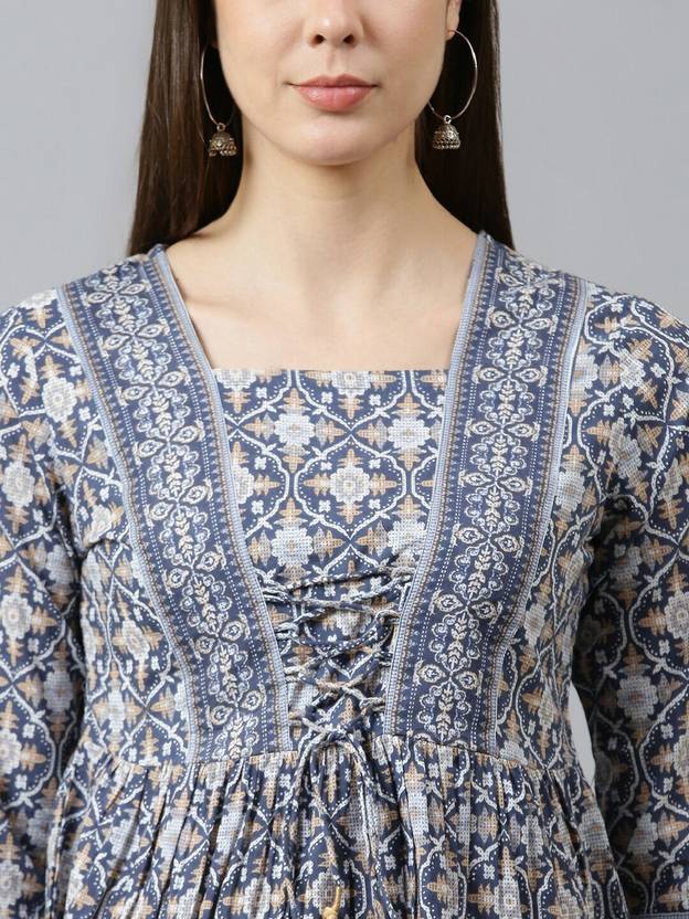 Casual Regular Sleeves Printed Women Dark Blue Top