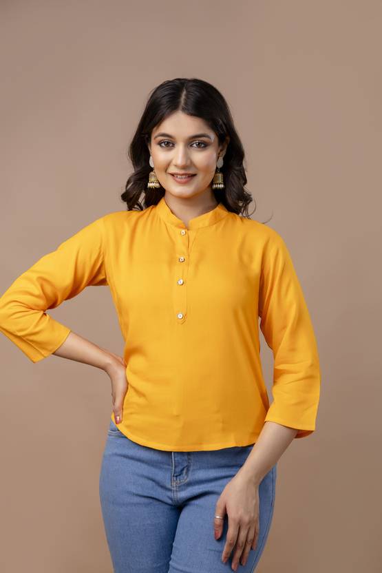 Adhisa Casual Regular Sleeves Solid Women Yellow Top