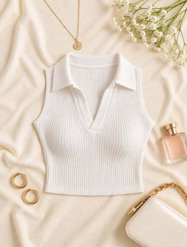 GLOWBERRY Casual Solid Women White Top