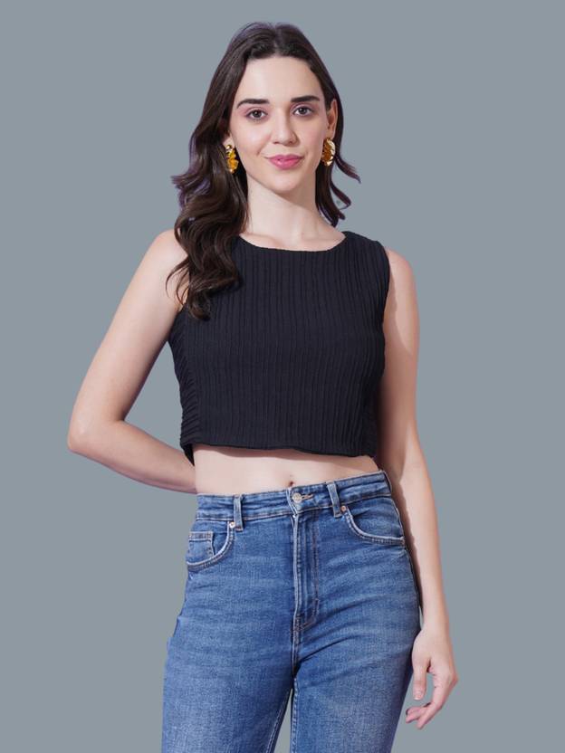 CORSICA Casual Sleeveless Solid Women Black Top