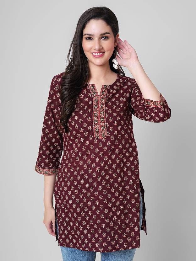 Janakdulari fashion Casual Regular Sleeves Printed Women Maroon Top