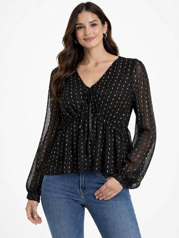Nobarr Casual Printed Women Black Top
