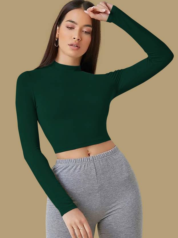 NAVYANKAA Casual Solid Women Dark Green Top