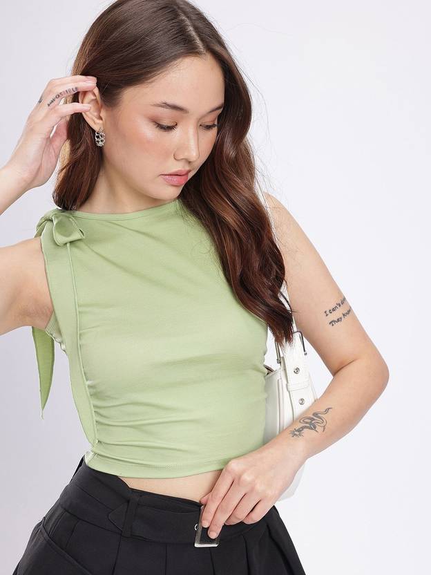 Glitchez Casual Solid Women Green Top