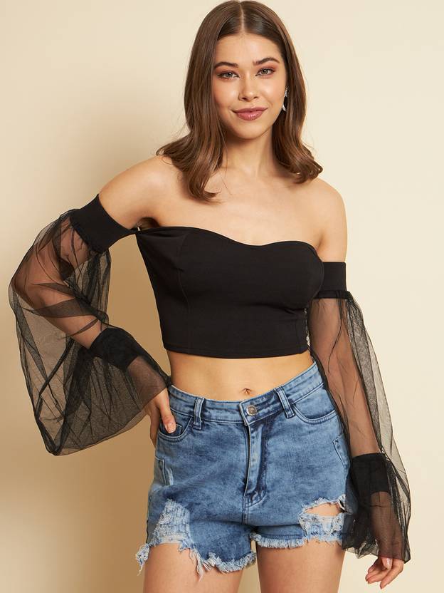 TANDUL Casual Solid Women Black Top