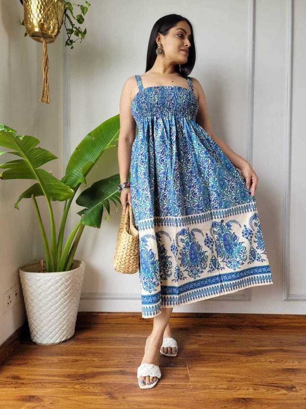 Balajii Fashion Women Fit and Flare Multicolor, Blue Above Knee/Mid Thigh Length Dress