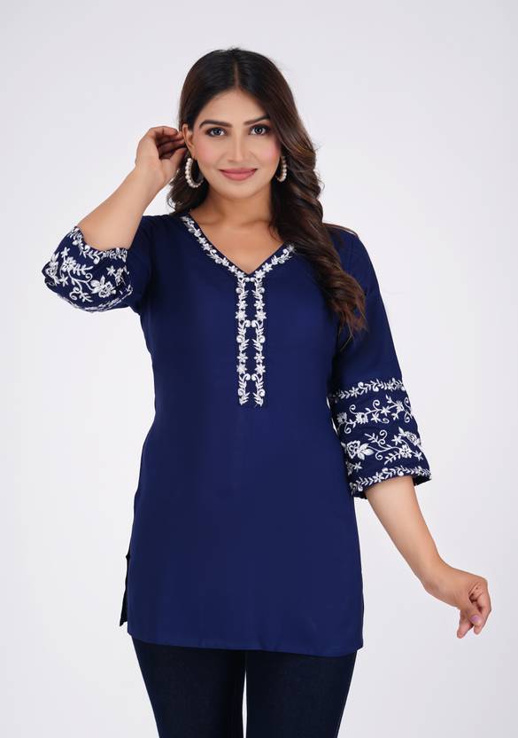Emica Embroidered Viscose Rayon Straight Kurta for Women
