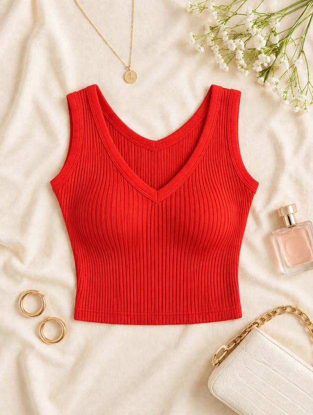 GLOWBERRY Casual Self Design Women Red Top