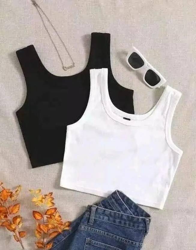 Aeroluxa Casual Solid Women Black, White Top
