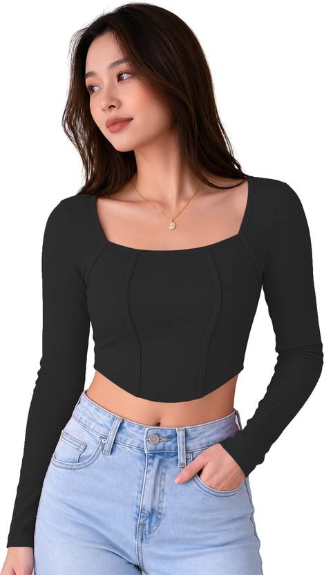 Maheshvi Casual Regular Sleeves Solid Women Black Top