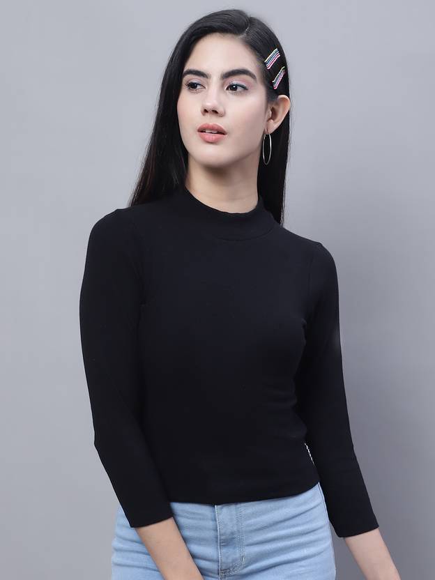 FBAR Casual Regular Sleeves Solid Women Black Top
