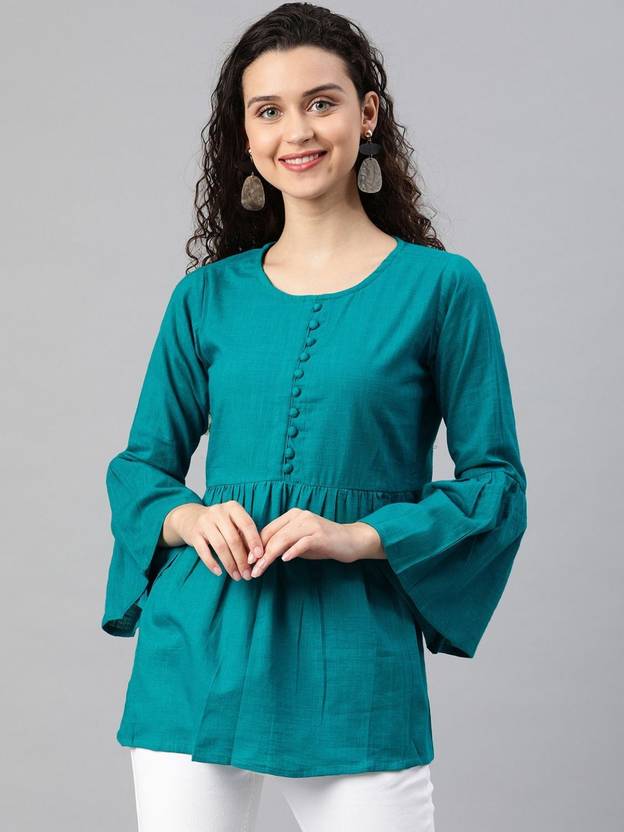 IKRASS Casual Solid Women Light Green Top