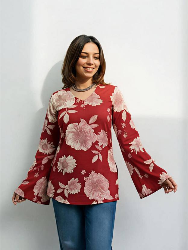 Kirnya Casual Printed Women Red Top
