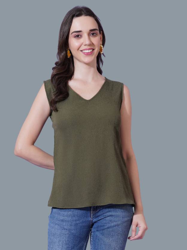 CORSICA Casual Sleeveless Solid Women Green Top