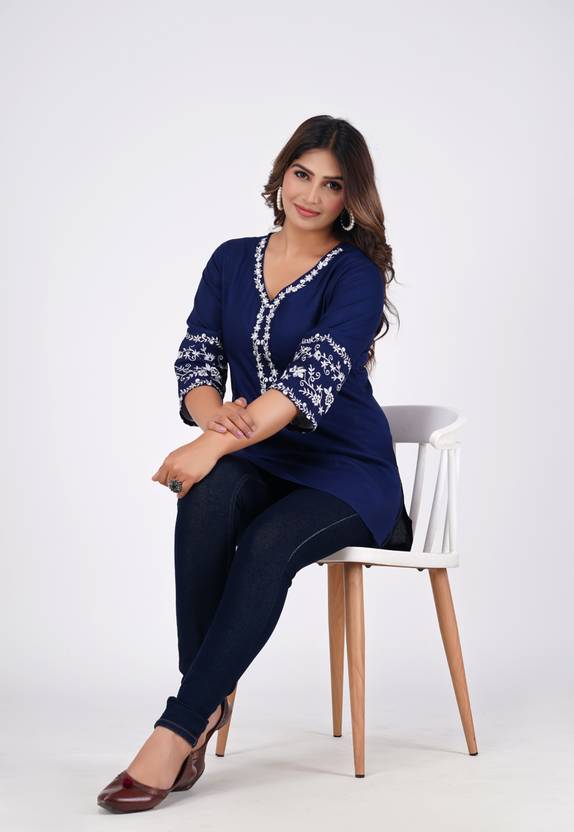 Emica Embroidered Viscose Rayon Straight Kurta for Women
