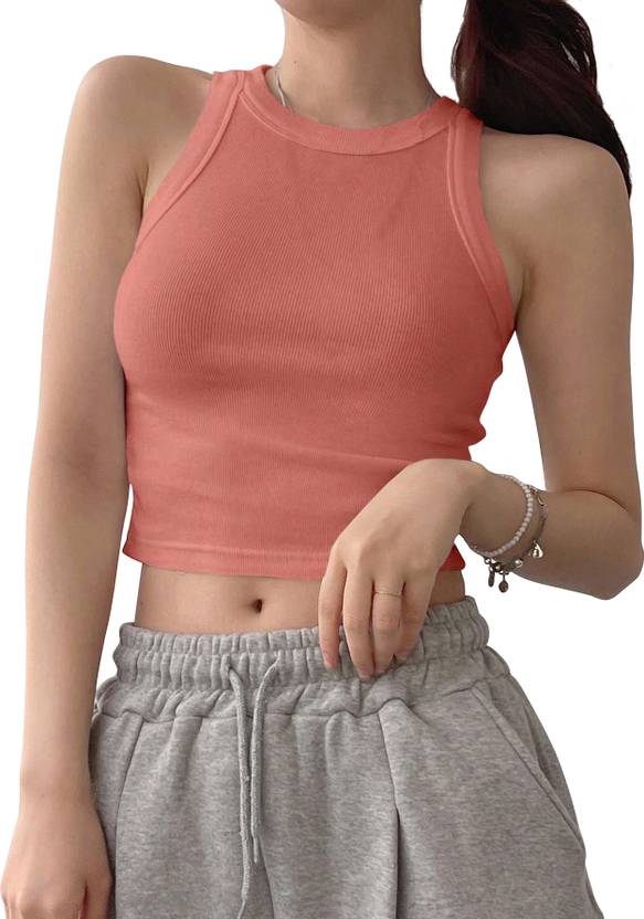 KERI PERRY Casual Sleeveless Solid Women Orange Top