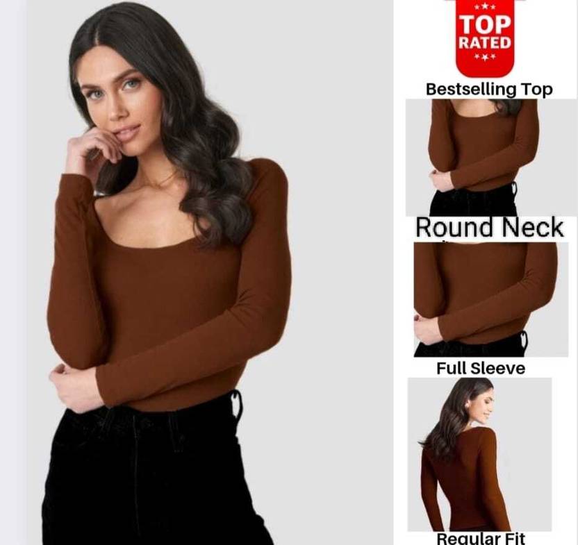 Casual Regular Sleeves Solid Women Brown Top
