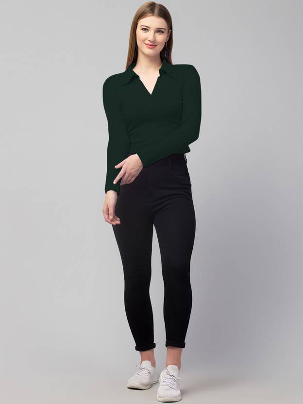 Maheshvi Casual Regular Sleeves Solid Women Dark Green Top
