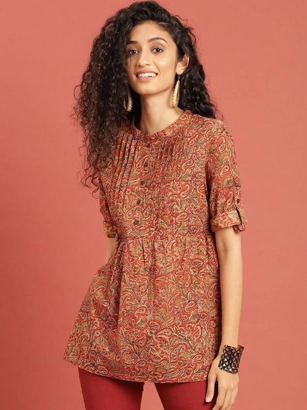 Taavi Casual Roll Up Sleeves Ethnic Motifs Women Multicolor Top