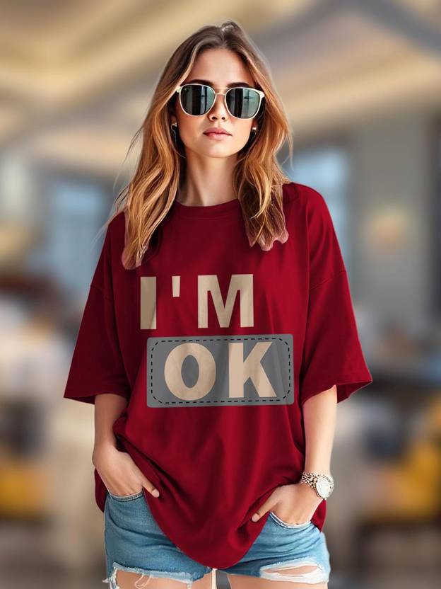 AOOSH Casual Regular Sleeves Printed Women Maroon Top