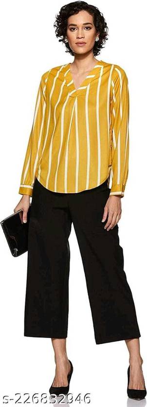 aaryan fashion Casual Regular Sleeves Striped Women Yellow Top