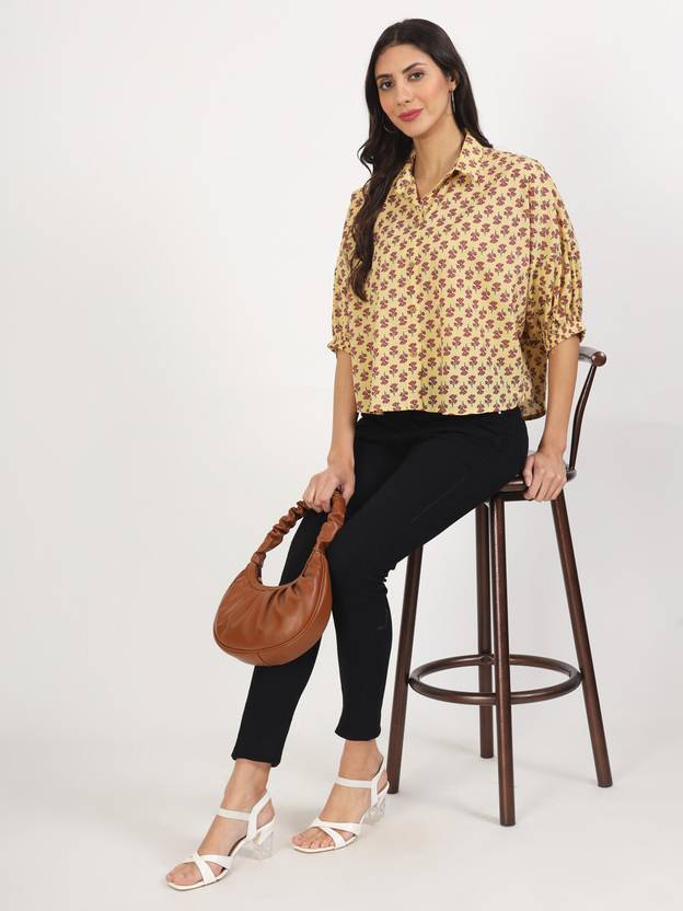 KALINI Casual Regular Sleeves Printed Women Beige Top