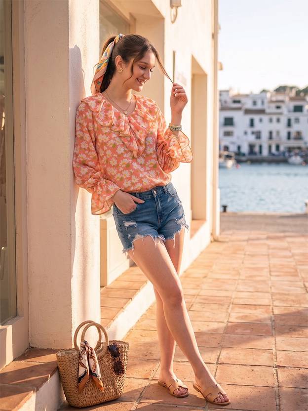 AmarAsha Casual Floral Print Women Pink Top