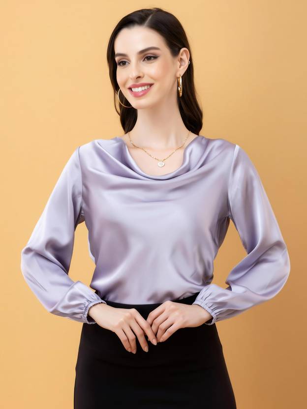 PURYS Casual Solid Women Purple Top
