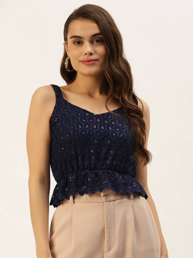 BRINNS Party Embroidered Women Dark Blue Top