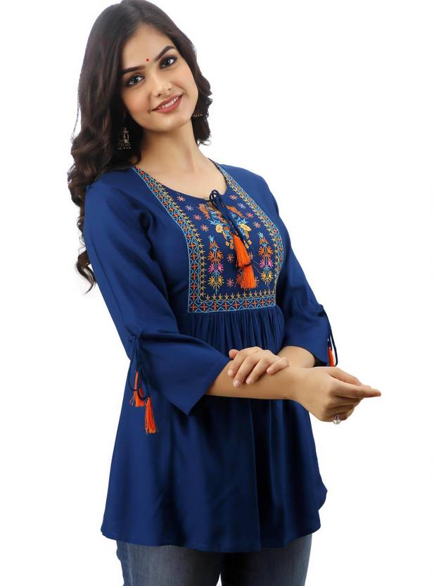 DMP EXPORT Embroidered Viscose Rayon Tunic Kurta for Women