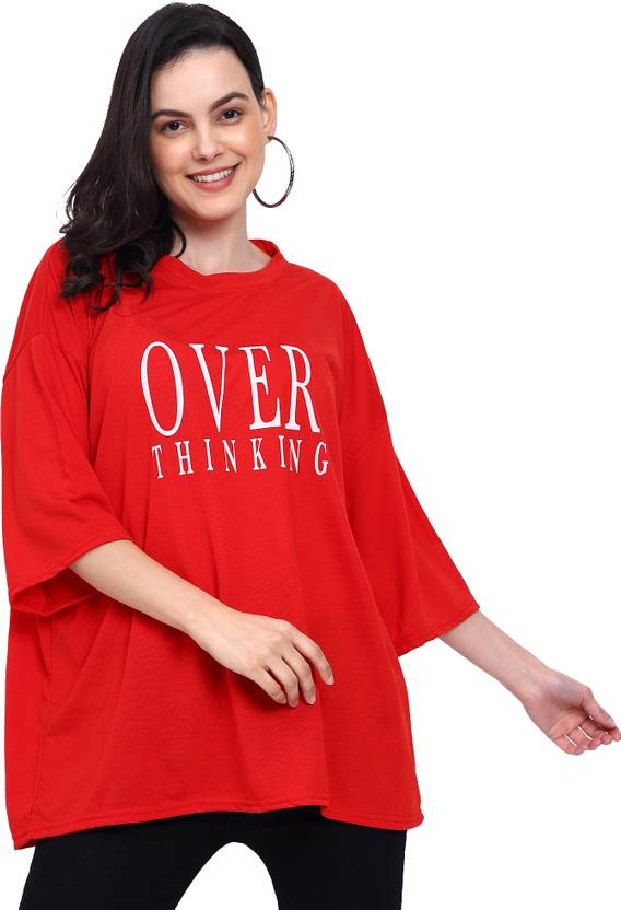 Bombshell Casual Flared Sleeves Printed Women Red Top