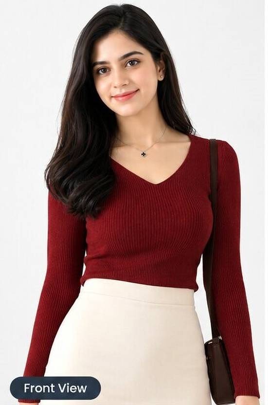 Boldpick Casual Self Design Women Maroon Top