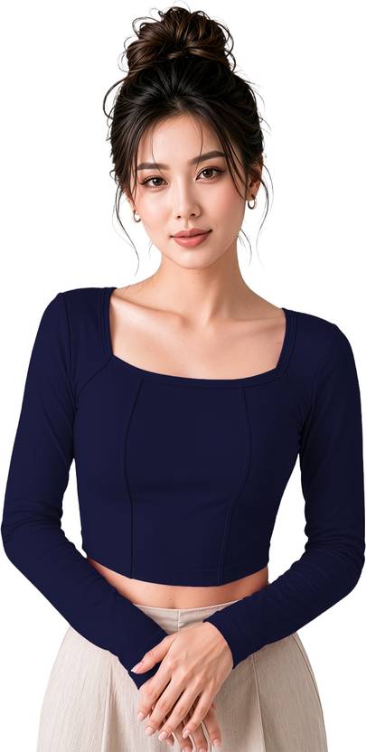 Maheshvi Casual Solid Women Dark Blue Top