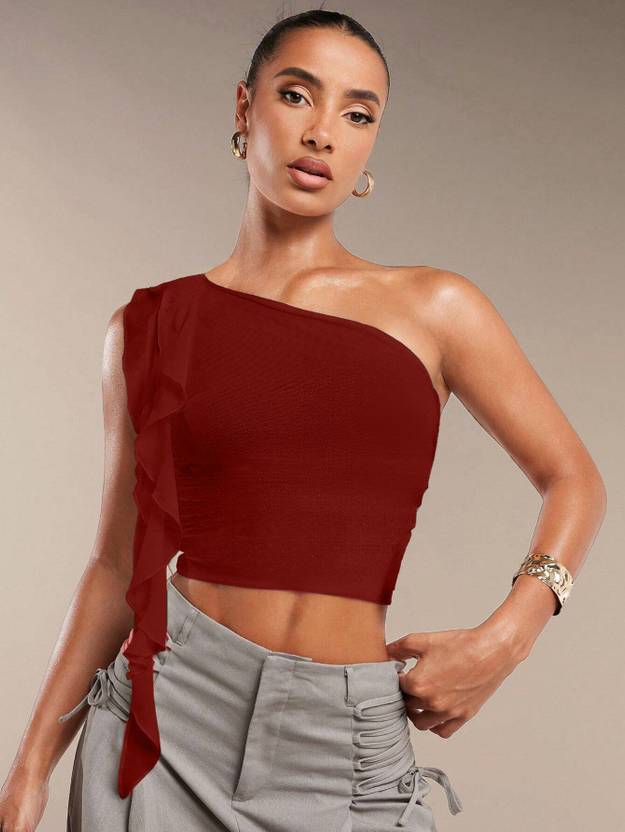 TIVANTE Casual Solid Women Maroon Top