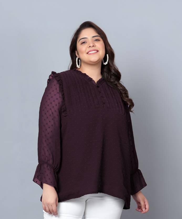 indietoga Casual Self Design Women Purple Top