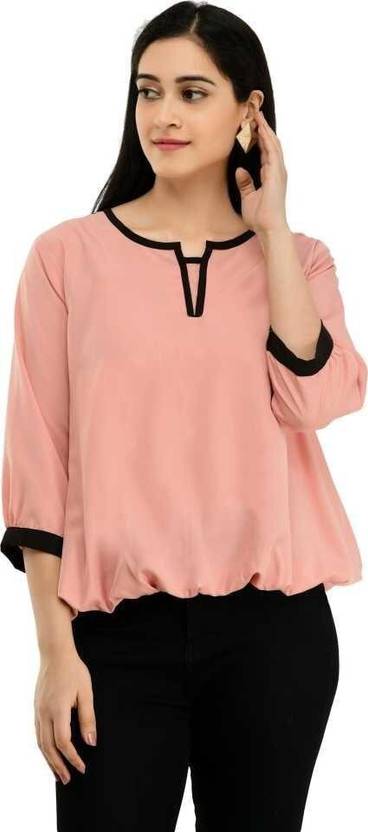Diamoon Casual Solid Women Pink Top