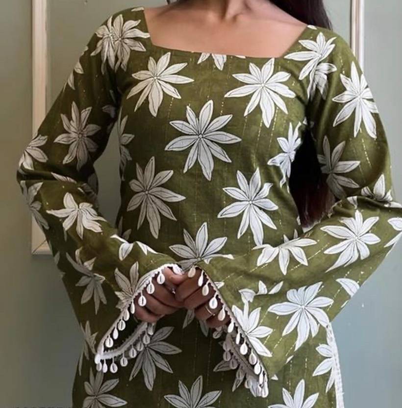 Andheriyas Collection Casual Bell Sleeves Printed Women Green Top