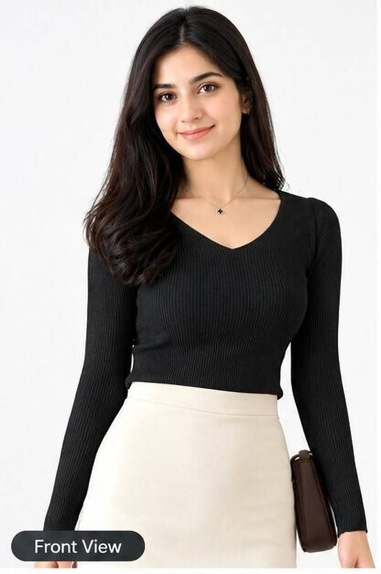 Boldpick Casual Self Design Women Black Top