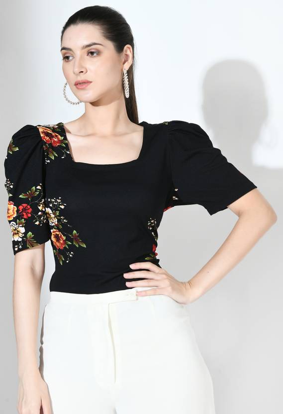 Moshe Casual Puff Sleeves Floral Print, Printed Women Multicolor Top