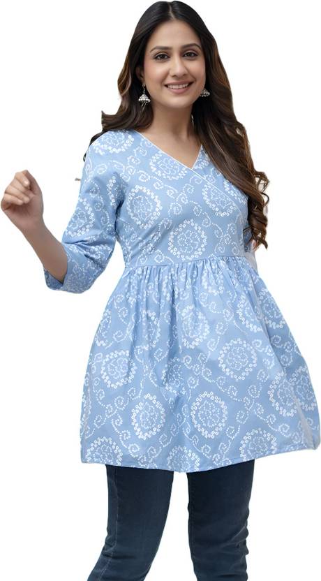 ROOPMYTRA Casual Regular Sleeves Printed, Ethnic Motifs Women Grey Top