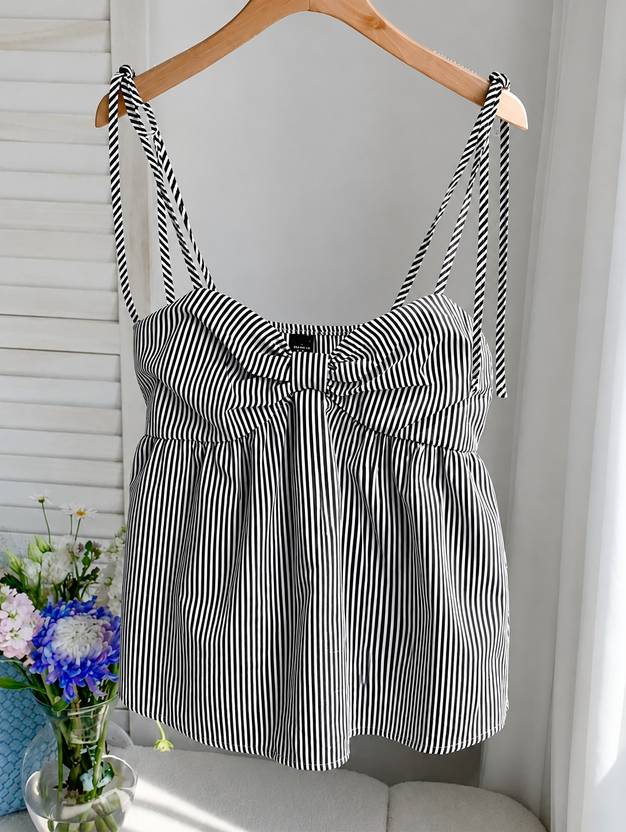 PATTZALA Party Striped Women Black Top