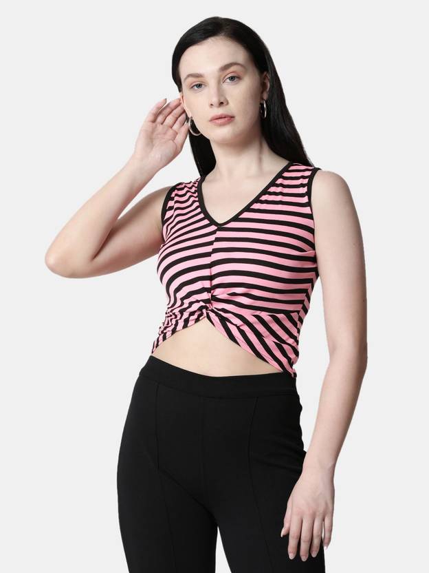 Westhood Casual Sleeveless Striped Women Pink