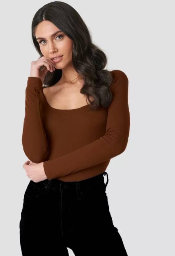 Casual Regular Sleeves Solid Women Brown Top